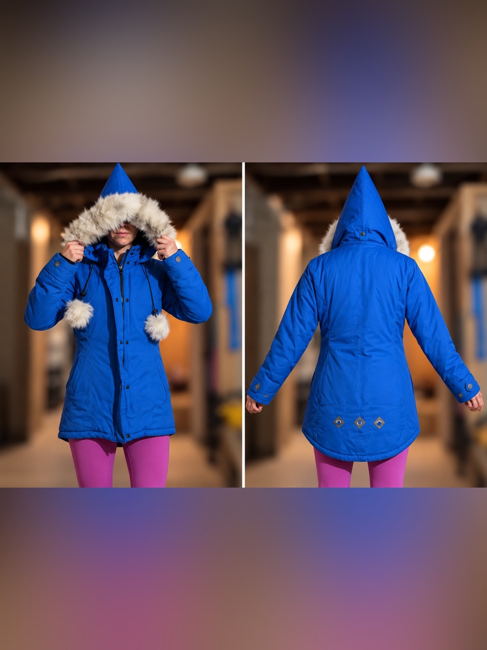 Quartz Nature  Blue Hooded Parka Jacket with Fur Trim